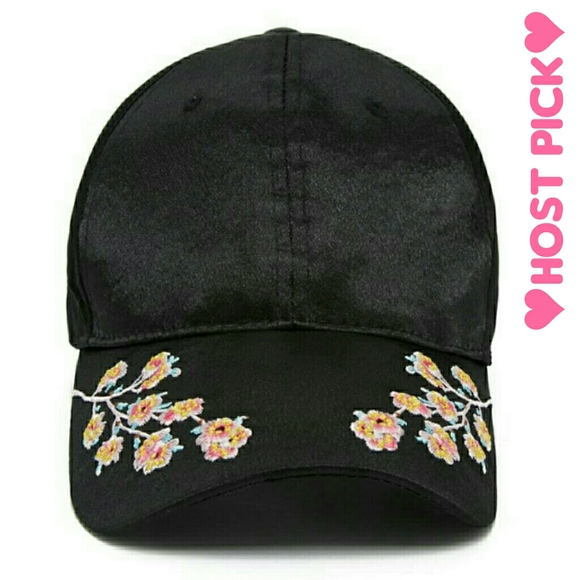 Forever 21 Accessories - NWT Embroidered Black Satin Baseball Cap/Hat